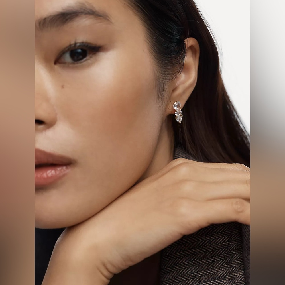 NWT Anthropologie Clear Tri-Stone Earrings